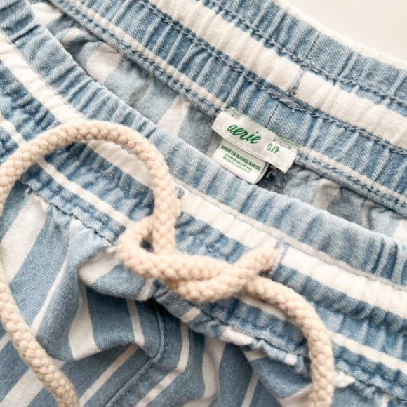 Aerie Cotton Pull On Drawstring Shorts Womens Small Blue White Stripe Summer - Picture 3 of 7